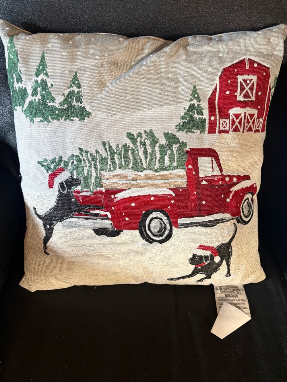 Holiday Red Truck Decorative Throw Pillow - Festive Farmhouse Accent large